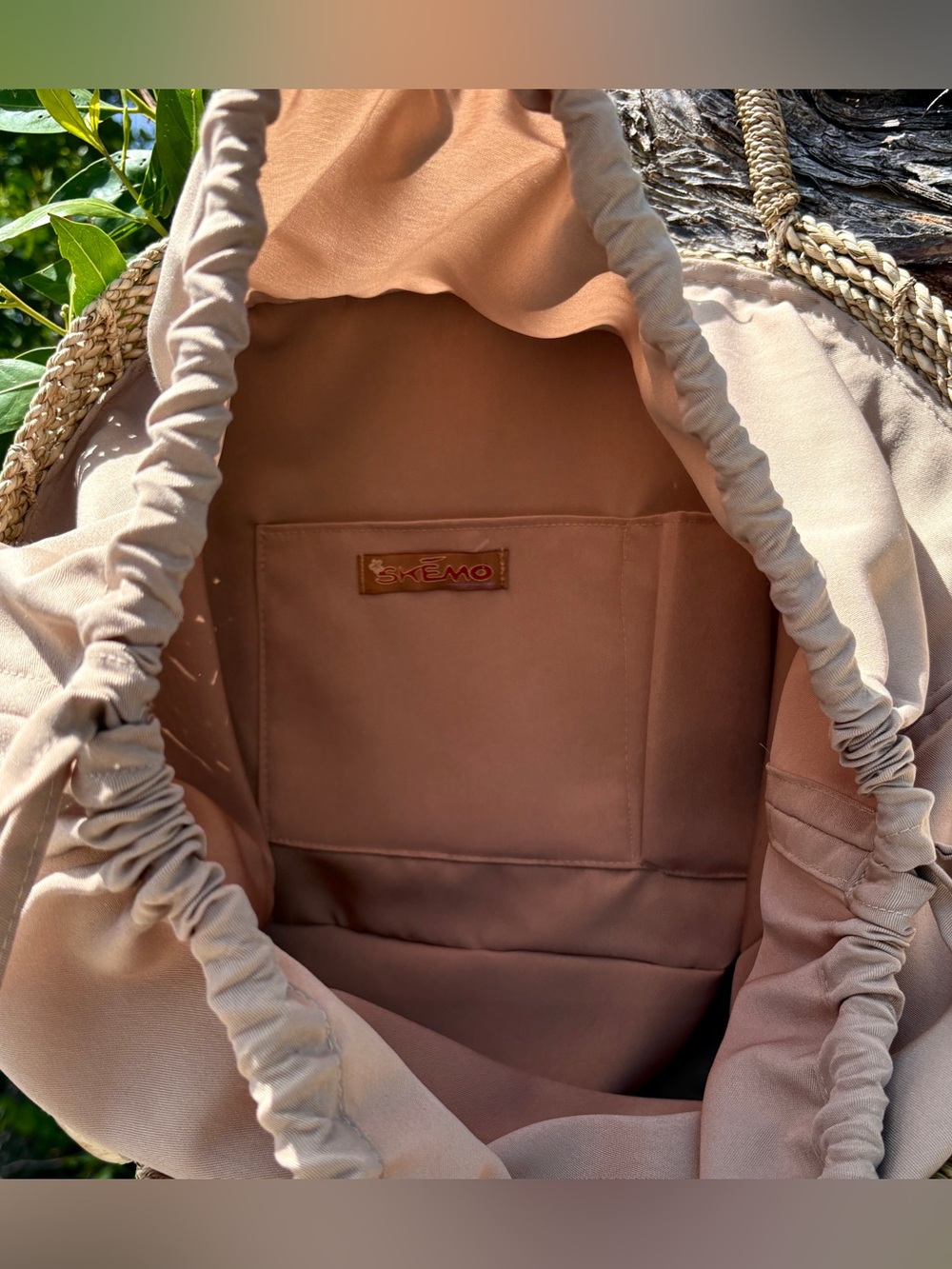 Skēmo Large Woven Straw Bag Luxury Stones Bling Double Handle Tote Designer Rare - Picture 15 of 15